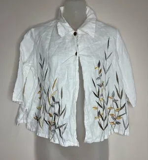 100% pure Linen Boho embroidered tropical white top 4 By Northern Isles thumbnail 1