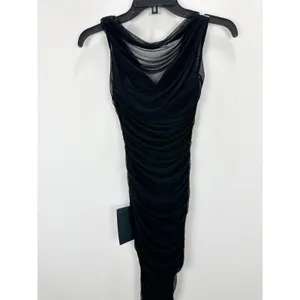 Lulus Sunama Black Mesh Ruched Bodycon Midi Dress Cocktail Party XS NWT thumbnail 8