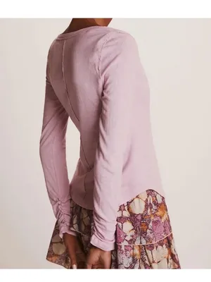 Anthropologie Pilcro Dusty Pink Long Sleeve Henley Top thumbnail 3