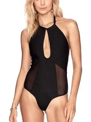 Beach Riot‎ Marisa black mesh detail one piece swimsuit size medium thumbnail 1