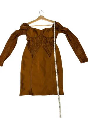 ASOS Womens 4 Bronze Brown Corset Mini Dress Lace Sleeve Sweetheart Gothic thumbnail 7