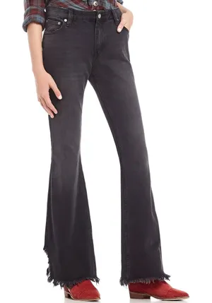 Free People FP We The Free Womens Raw Hem Distressed Western Flare Jeans Size 29 thumbnail 1