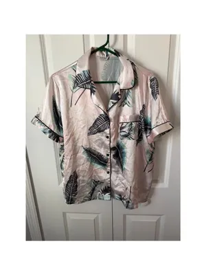 SAPJON L Pink & Green Leaf Print Pajama Set Size L thumbnail 2