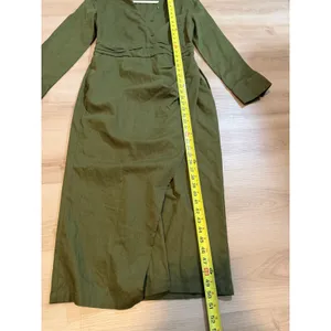 MODESEES Dress Olive M Womens Ruched Faux Wrap‎ Long Sleeve Midi Modest thumbnail 4