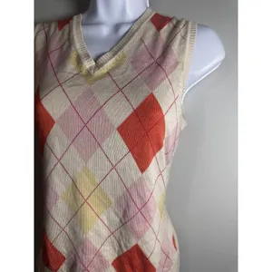 Brooks Brothers Silk Cotton Argyle V-Neck Sweater Vest Pink Orange Cream‎ Y2K M thumbnail 3