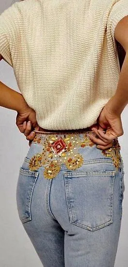 Free People Detail Beaded Jeans thumbnail 2
