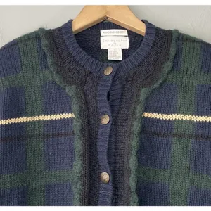 Christopher & Banks Vintage Boxy Plaid Sweater Size Medium Cardigan Old Money Twee Dark Academia thumbnail 3