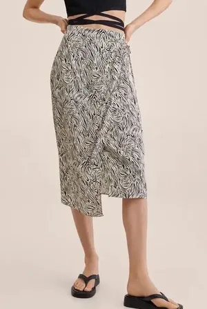 Mango Zebra Print Patterned‎ Midi Wrap Skirt Black White Size XS thumbnail 1