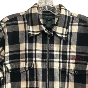 Lauren Ralph Lauren‎ Women’s M Black and White Plaid Flannel Full Zip Jacket thumbnail 3