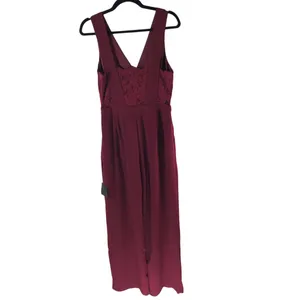 Lulus Kiska Burgundy Lace Wide-leg Jumpsuit Pockets V Neck Pleated M thumbnail 2