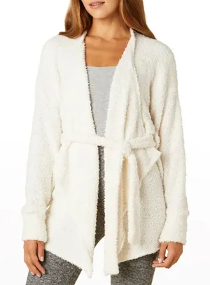 Beyond Yoga Cardigan Women Large Cream‎ Excellent Tie Waist Popcorn Knit Wrap thumbnail 1
