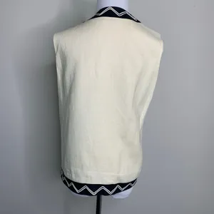 Vintage Geometric Vest Cream Black Sz 10 Lined ? Linen thumbnail 3
