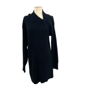 Free People Beach‎ Alba Asymmetric Ribbed Sweater Black Tunic Womens Large thumbnail 3