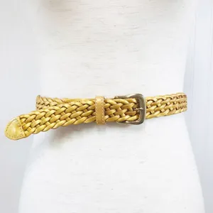 VINTAGE 90s Gold Metallic Woven Leather Belt Braided‎ Y2K Retro Medium Large thumbnail 2