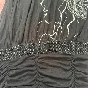 ✨ Y2K Glam Black Ruched Mini Dress w/ Rhinestone Rose Graphic – Edgy Fairycore Party Dress (Size S) ✨ thumbnail 8