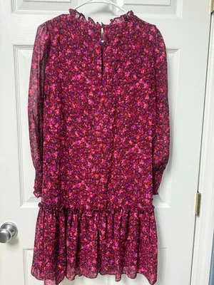London Times Magenta & Burgundy Floral Ruffle Dress thumbnail 7