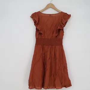 SHEIN Rust Orange Smocked Waist Ruffle Mini Dress V-Neck Size S thumbnail 3