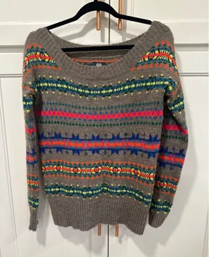 American Eagle Outfitters Neon Fair Isle Wool Blend Sweater preppy Womens M boho thumbnail 1