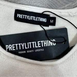Pretty‎ Little Thing Ribbed Knit Racer Back Crop Tank Top Cream Medium thumbnail 9