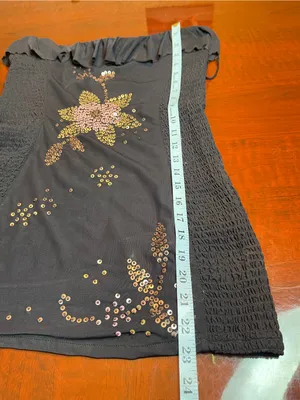Free People Fawn Embellished Smocked Tulle Tube Top Black Glam Grunge Sz M thumbnail 4