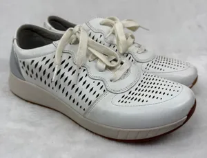 Dansko Charlie White Leather Perforated Lace Up Sneakers Silver Heel Womens‎ 39 thumbnail 1