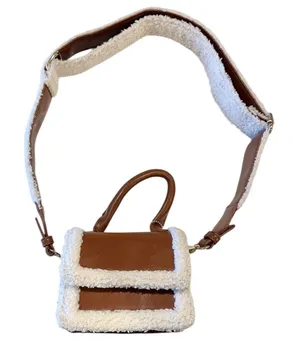 Forever 21 Light Brown and Cream Faux Shearling-Trim Crossbody Mini Bag thumbnail 1