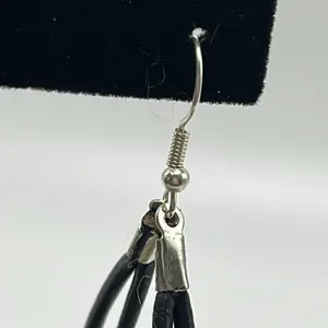 Double Leather Corded Dangling Earrings w/ Silver-Tone Bead Choice of Closure thumbnail 10