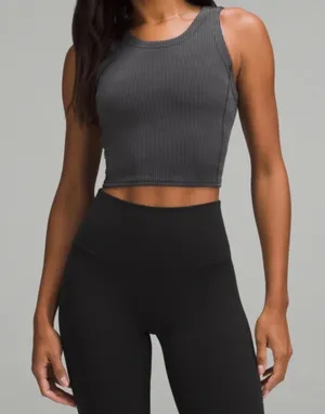 $58 Lululemon Softstreme Ribbed Cropped Tank Top Black Grey 6 S XS thumbnail 1