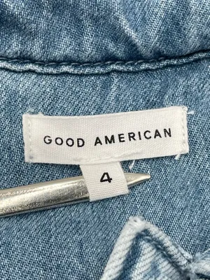 Good American Weightless Light Blue Denim Short Sleeve Romper Sz 4 XL thumbnail 8