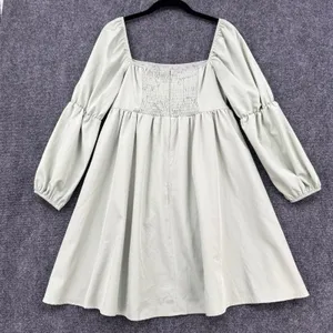 EXLURA Dress Sage Green Puff Sleeve Square Neck Smocked Back Mini Cottagecore M thumbnail 2