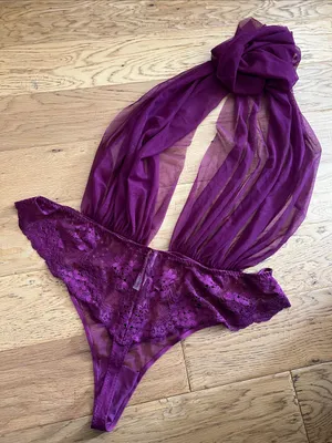 2X - Adore Me - Deep Purple Sheer Lace Halter Teddy thumbnail 4