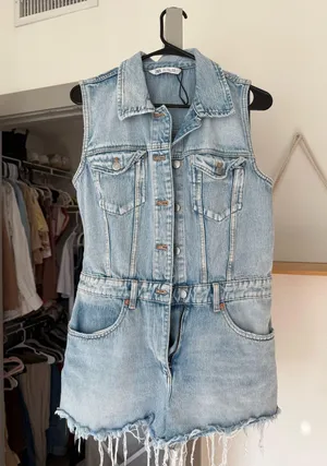 ZARA Denim Romper Jumpsuit thumbnail 1