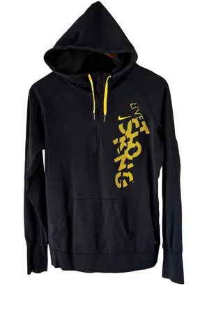 Nike LIVESTRONG Dri-FIT Hoodie Pullover Activewear Black Yellow‎ Size L thumbnail 1