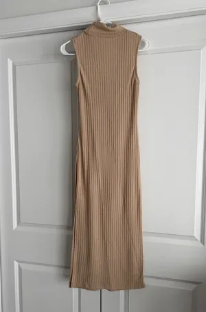 Nakd Beige Ribbed Mock Neck Midi Dress thumbnail 4