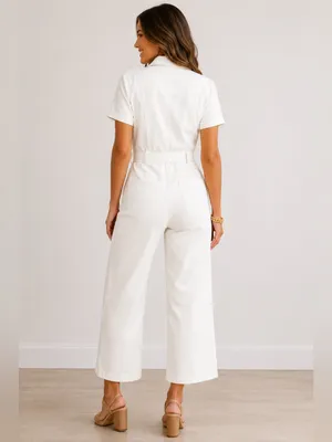 Entro White Utility Belted Wide Leg Jumpsuit Size Small Chic Casual thumbnail 2