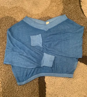 Free People Size XS, Blue Waffle Sweater Top thumbnail 6