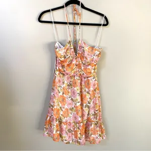 NWT AQUA Retro Floral Print Halter Mini Dress Bloomingdale’s exclusive XS thumbnail 4
