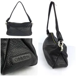 Calvin Klein Black Pebbled Leather Shoulder Bag Hobo Purse Slouchy Zip Y2K thumbnail 2