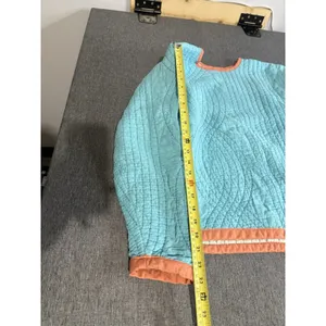 Handmade Women's Quilt Crewneck Light Blue With Coral Trim Sz M Cottage Core thumbnail 3