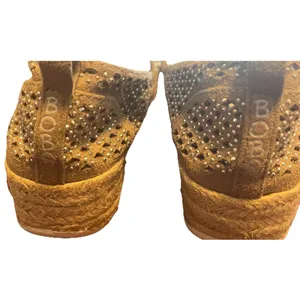 BOBS From Skechers Memory Foam Tan Espadrilles Rhinestone Wedge Platform Women 5 thumbnail 4