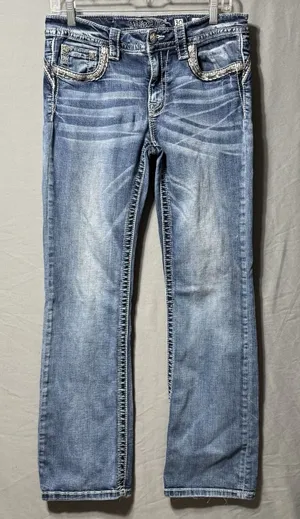 Miss Me Chloe Boot Jeans Women 30 Mid‎ Rise Embellished 30x30 Distressed Bling thumbnail 1