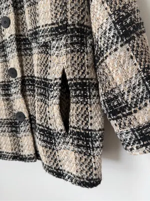 Zara Plaid Oversized Shirt Jacket Black Tan Shacket Tweed Oversized Size Medium thumbnail 3