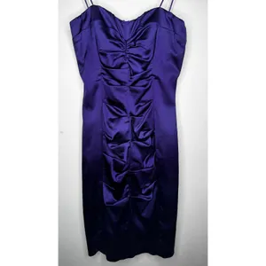 Vintage 1990s Cache Purple Satin Ruched Strapless Mini Dress XS thumbnail 11