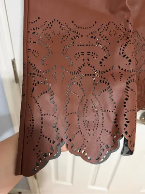 Anthropologie laser cut‎ hem brown faux Leather size 12 ankle crop thumbnail 9