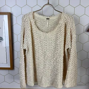 Free People Ivory Cotton Blend Chunky Knit Scoop Neck Sweater - Size - XS thumbnail 6