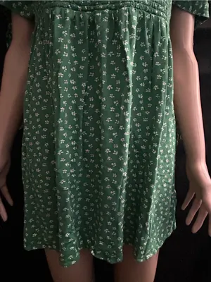 American Eagle Green & White Floral Smocked Square-Neck Mini Dress MD thumbnail 8