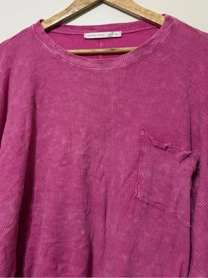 Altar’d State Pink Oversized Long Sleeve Acid Wash Size XL Ribbed Shirt Cotton thumbnail 5
