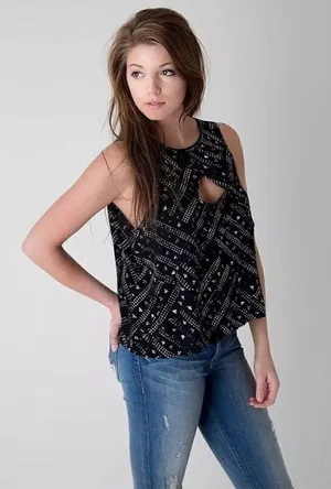 Free‎ People Look Through Black Printed Tank Top S thumbnail 1