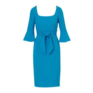 NWT Adrianna Papell Womens Bell Sleeve Tie Front Dress Deep Cerulean Blue 6 thumbnail 5