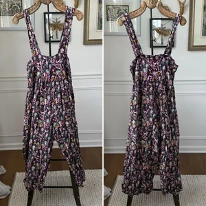 We Be Bop Purple Monkey Print Overalls Romper OSFM Size M thumbnail 3